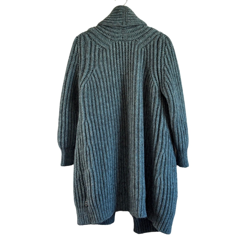 Ottod'Ame Teal Alpaca Wool Blend Ribbed Open Cardigan Duster Sweater US 8 - Picture 9 of 12